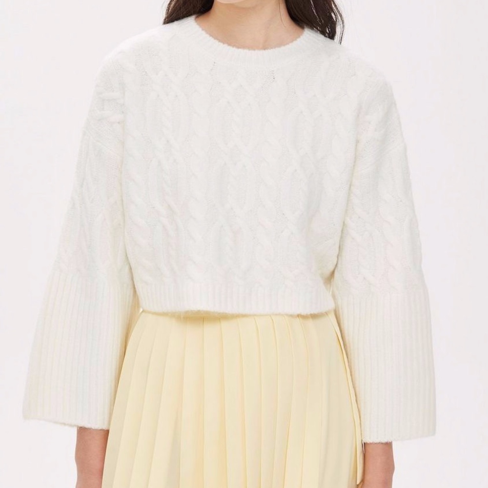 PETITE Stripe Cable Crop Jumper - CREAM
